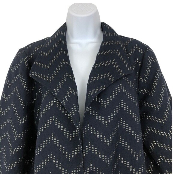 Chico's Collection Size 2 Large Navy Gold Chevron Stripe Open Front Jacket - Picture 2 of 4